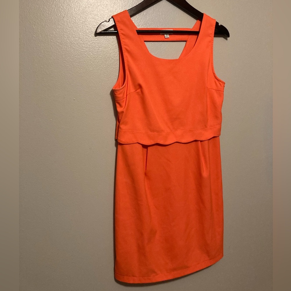 Charming Charlie, neon peach short dress, back cutout